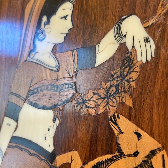 Two Vintage Gypsy Bone Wood Inlay India Woman Goat Cottage Core Homestea… - Picture 4 of 12